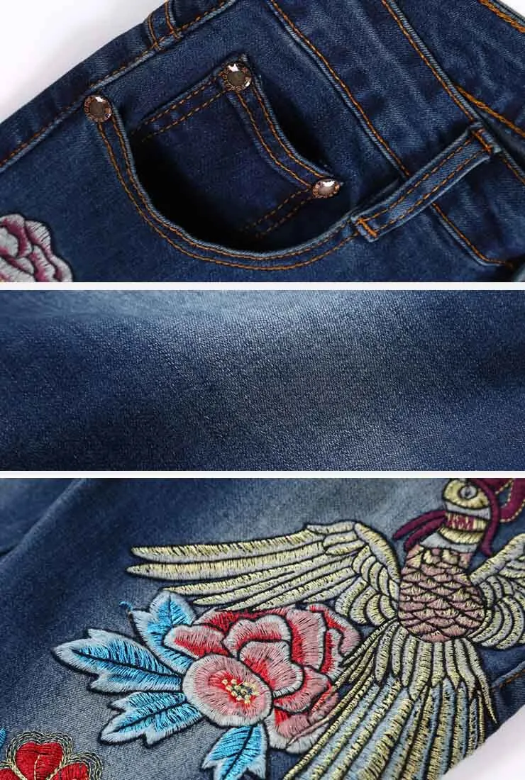 Embroidered Stretch-Slim Skinny Jeans