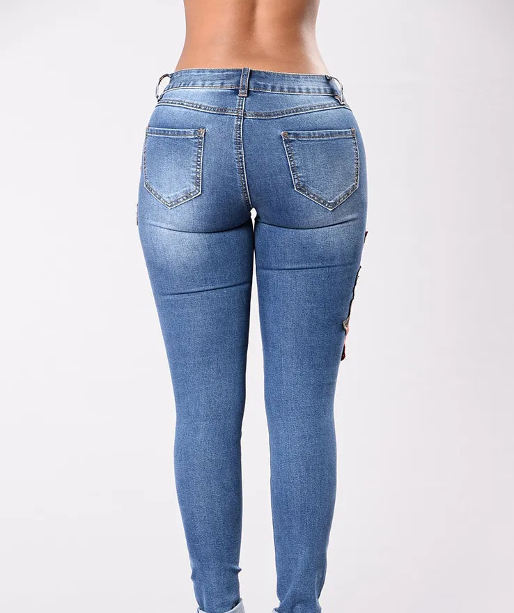 Embroidered Stretchable Jeans For Women - GlamzLife