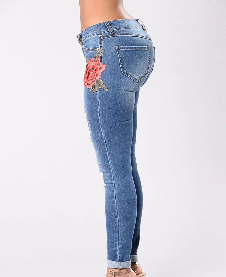 Embroidered Stretchable Jeans For Women - GlamzLife