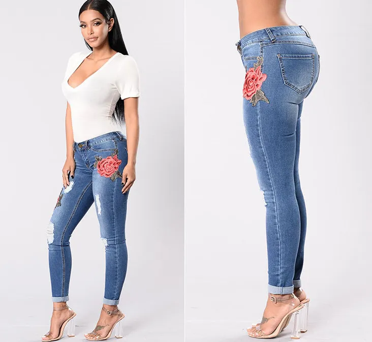 Embroidered Stretchable Jeans For Women - GlamzLife