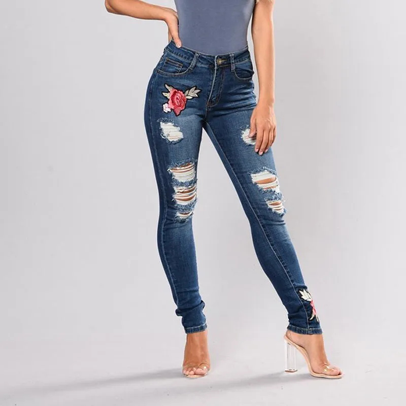 Embroidered Stretchable Jeans For Women - GlamzLife