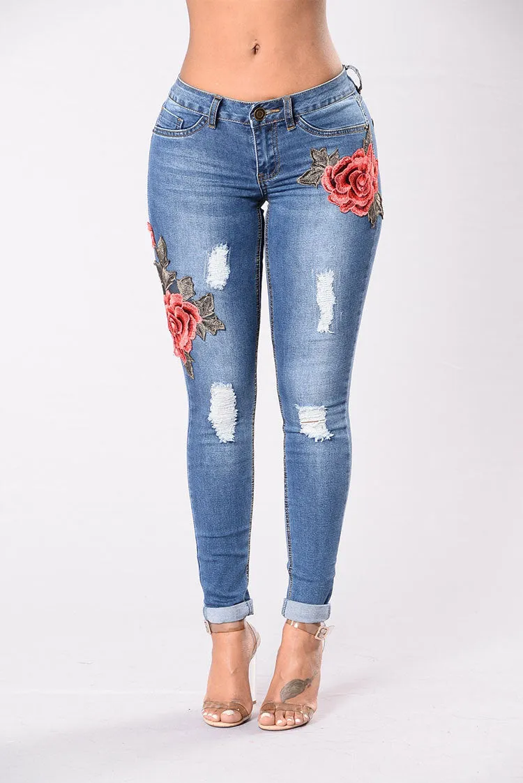Embroidered Stretchable Jeans For Women - GlamzLife