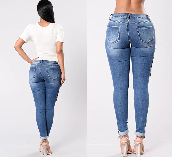 Embroidered Stretchable Jeans For Women - GlamzLife