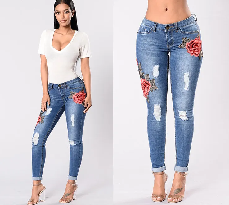 Embroidered Stretchable Jeans For Women - GlamzLife