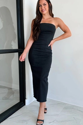 Cool Simplicity Classic Touch The Total Package Strapless Denim Midi Dress (Black)
