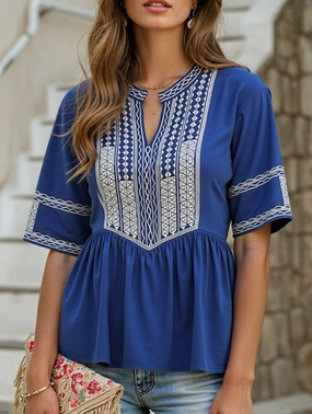 EMBROIDERED SHIRT LOOSE TOP All Purpose Casual Cut Anti Pill Surface