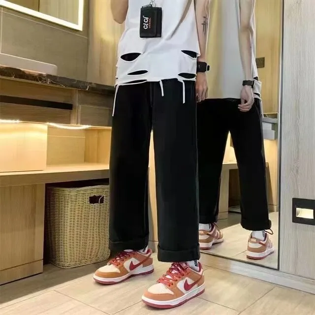 Embroidery Patchwork Light Blue Men Jeans