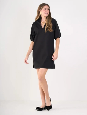 Emily Mccarthy Poppy Dress in Black Cotton Poplin Convertible-Style