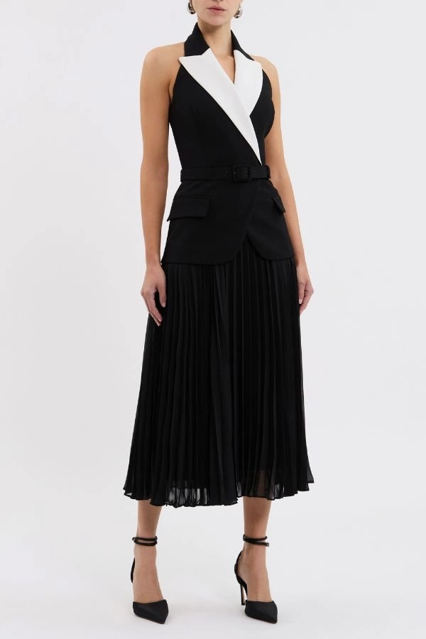 Vibrant Waist Emma Midi Dress Black and White