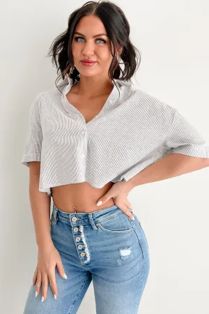 Endless Moods Striped Crop Shirt (White) LightReflective Tagless Neckline Design