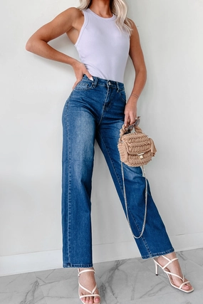 Enzo High Rise Non-Distressed Wide Leg Jeans (Medium-Dark) Move Freely