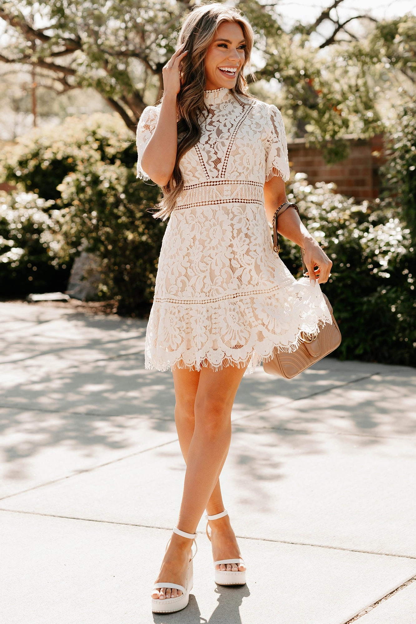 Epitome Of Class Lace Open Back Dress (Ivory) Daily Confidence Gathered Skirt