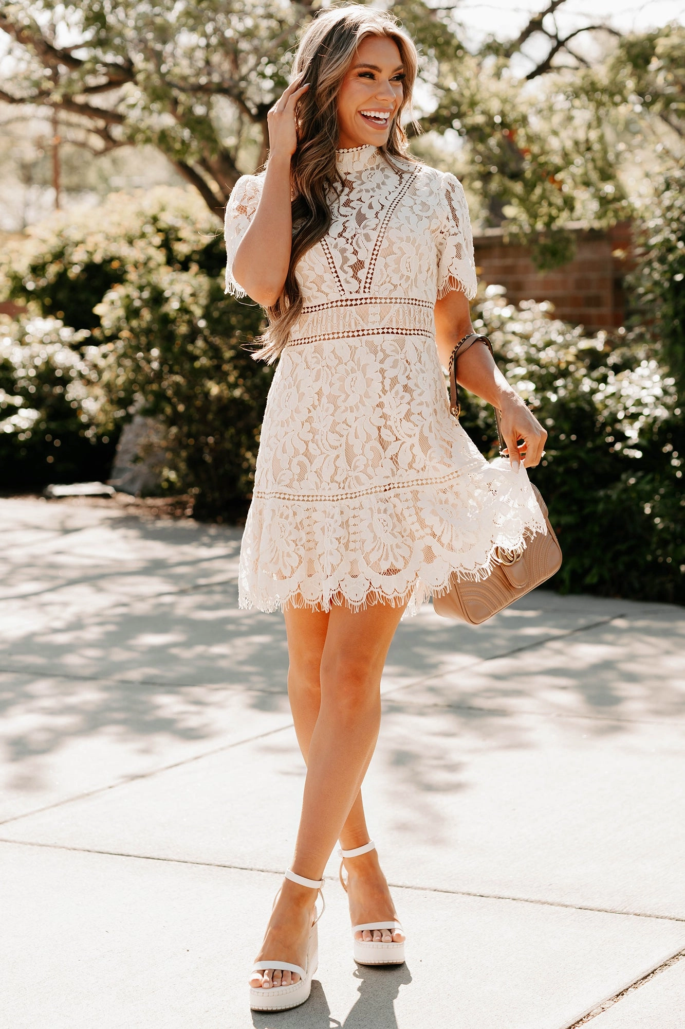Epitome Of Class Lace Open Back Dress (Ivory) Luxe Fabric