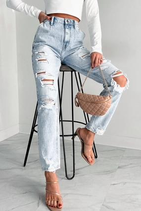 Ain't Gonna Lie High Rise Distressed Baggy Kancan Jeans (Light) hypoallergenic Slim Stretch