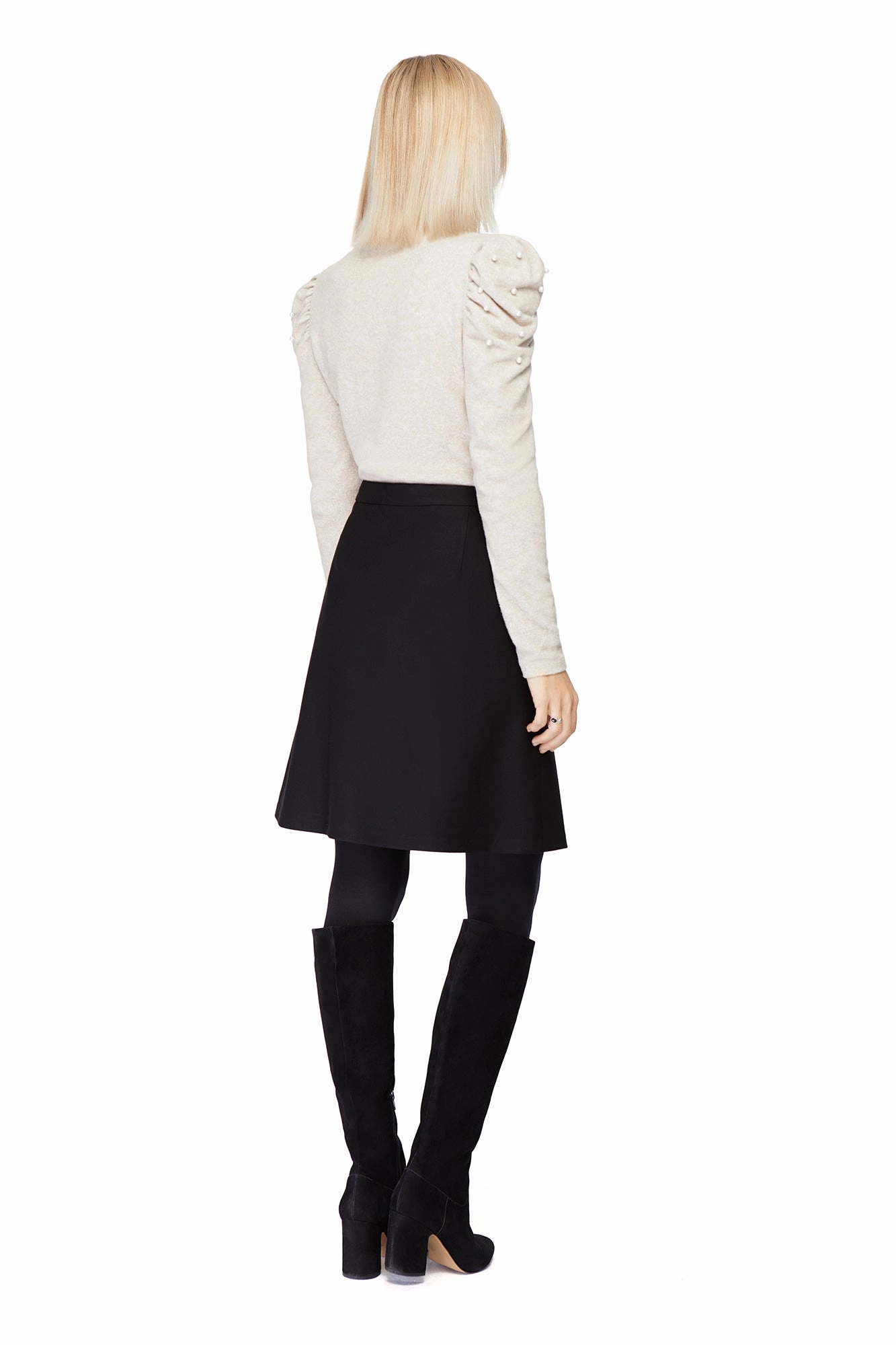 Embroidered Detail Cozy Vibe Emily Ponte Black Skirt