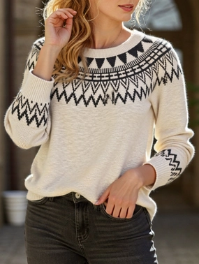 Ethnic style round neck pullover sweater Classic Crewneck Design
