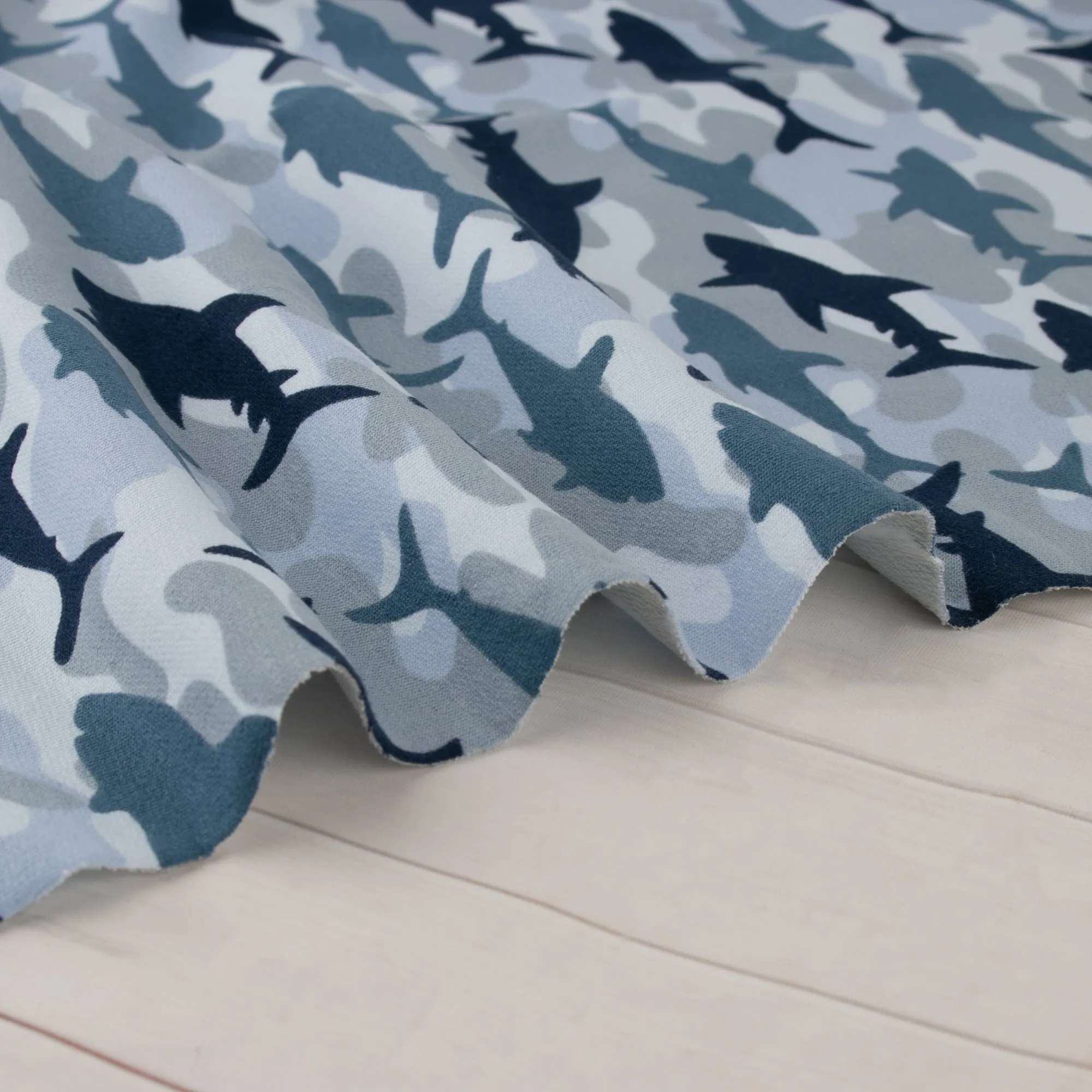 EUROPEAN - Cotton French Terry Print - Shark - Blue