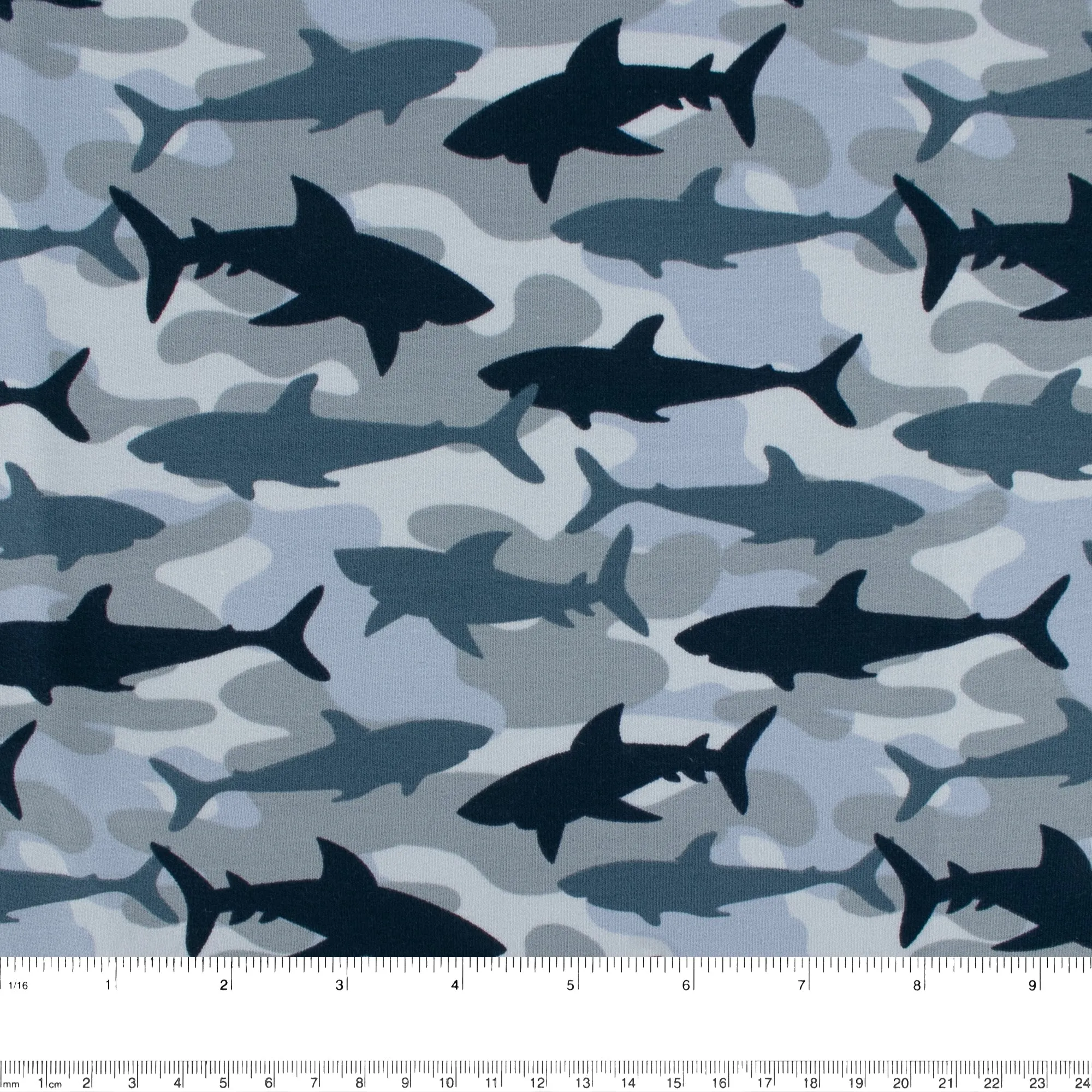 EUROPEAN - Cotton French Terry Print - Shark - Blue
