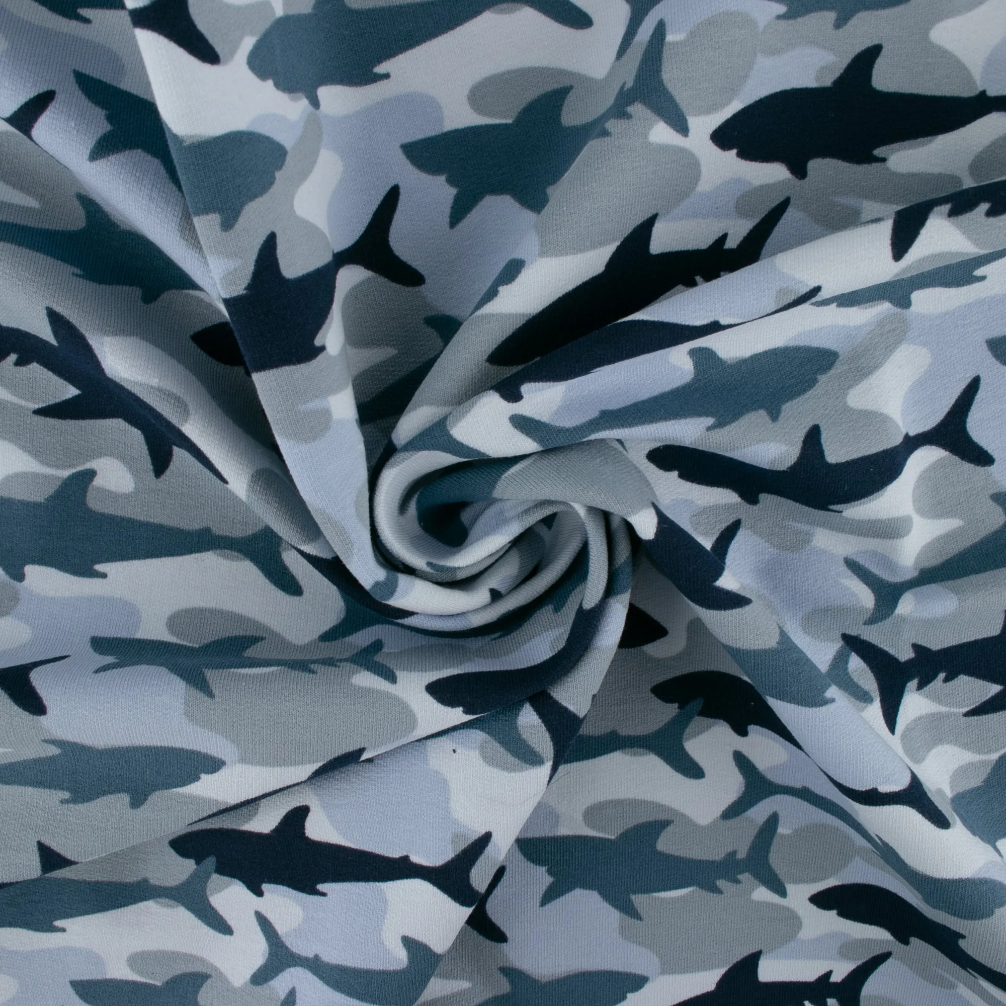 EUROPEAN - Cotton French Terry Print - Shark - Blue