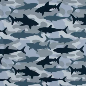 EUROPEAN - Cotton French Terry Print - Shark - Blue