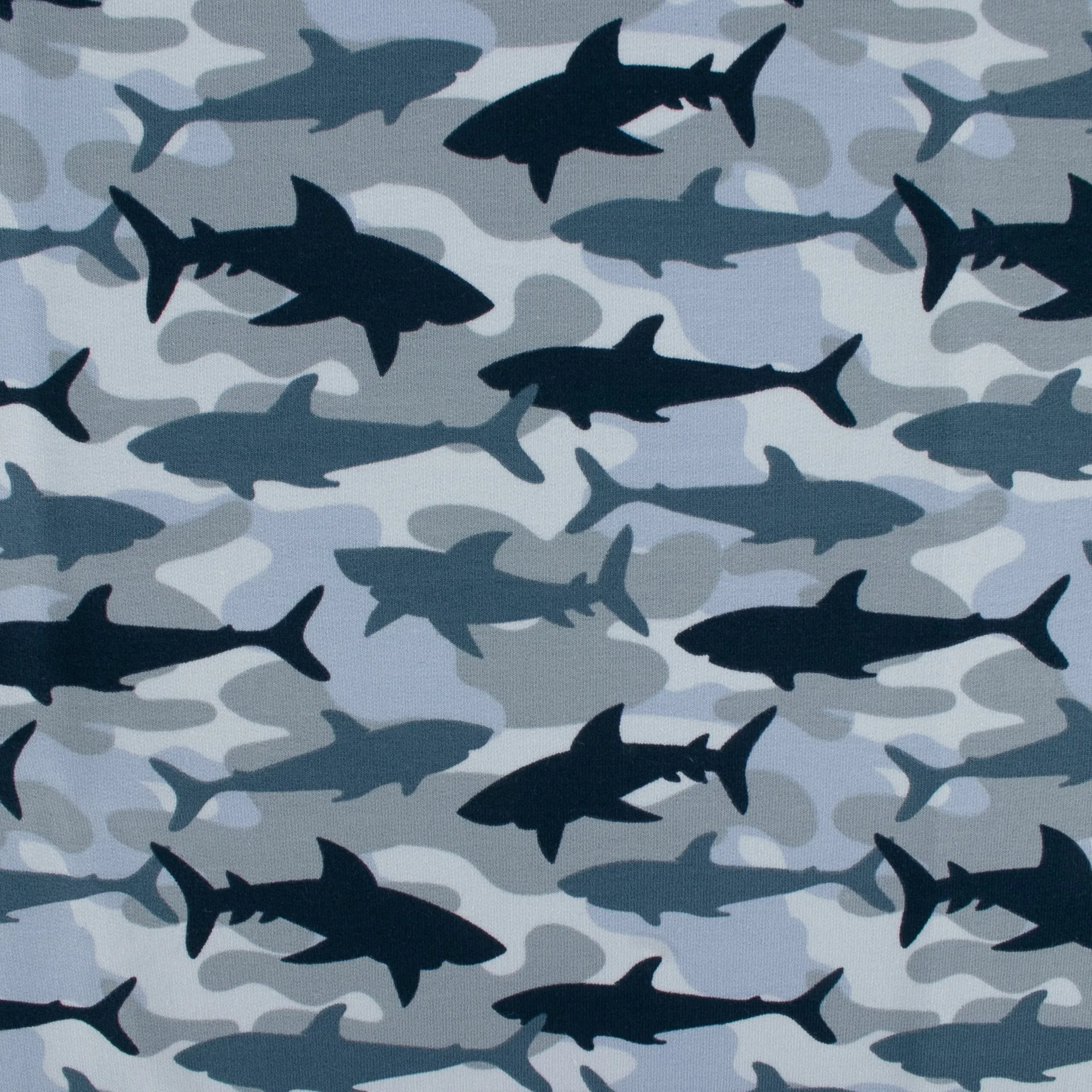 EUROPEAN - Cotton French Terry Print - Shark - Blue