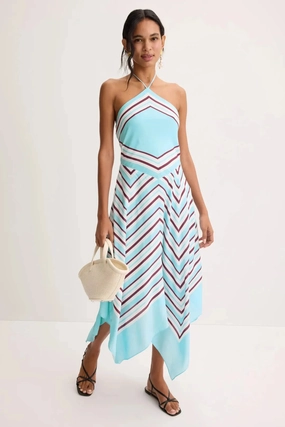 Hera Halter Midi Dress Azure Sky Stripe Day-To-Night Wear