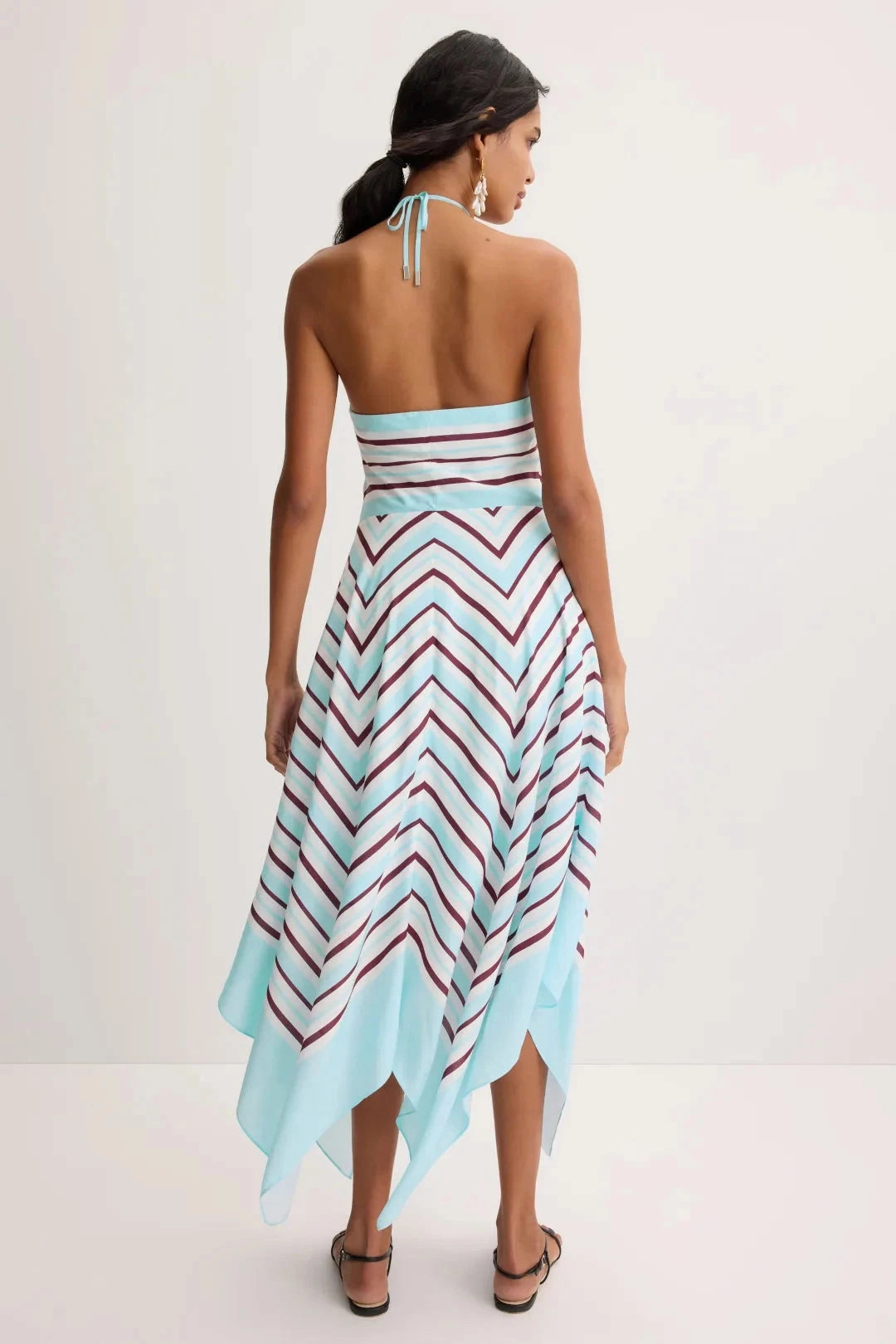 Sleek Design Fit Hera Halter Midi Dress Azure Sky Stripe