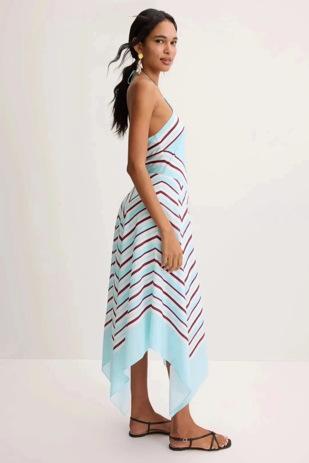 Hera Halter Midi Dress Azure Sky Stripe Structured-Shape