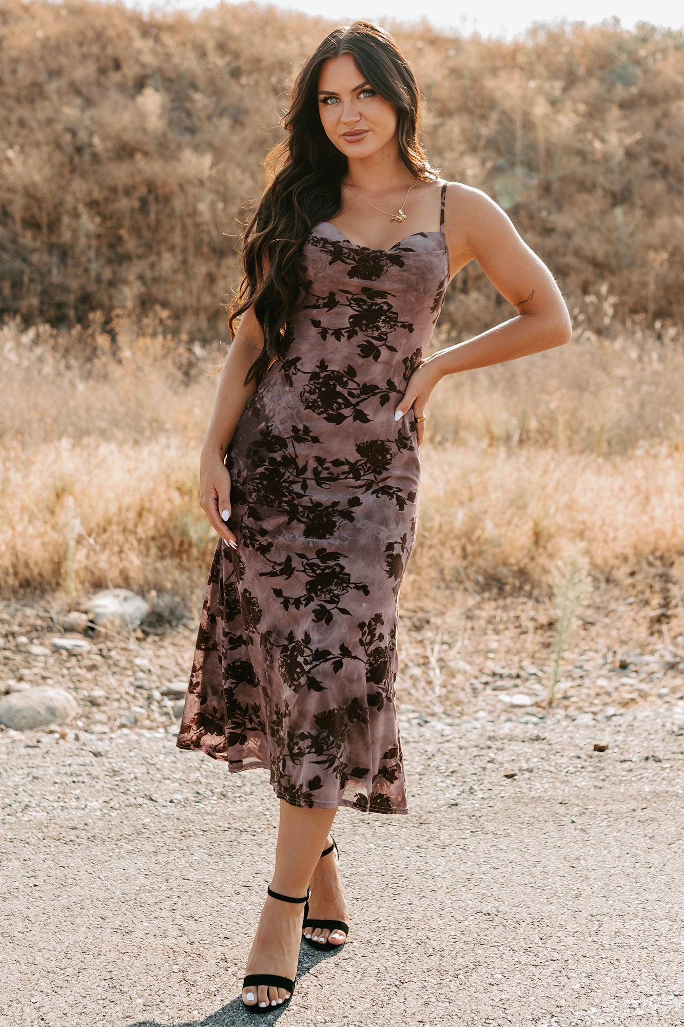 Polished Fit Everlasting Love Floral Mesh Midi Dress (Wine)