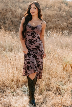 Refined Style Street Style Everlasting Love Floral Mesh Midi Dress (Wine)