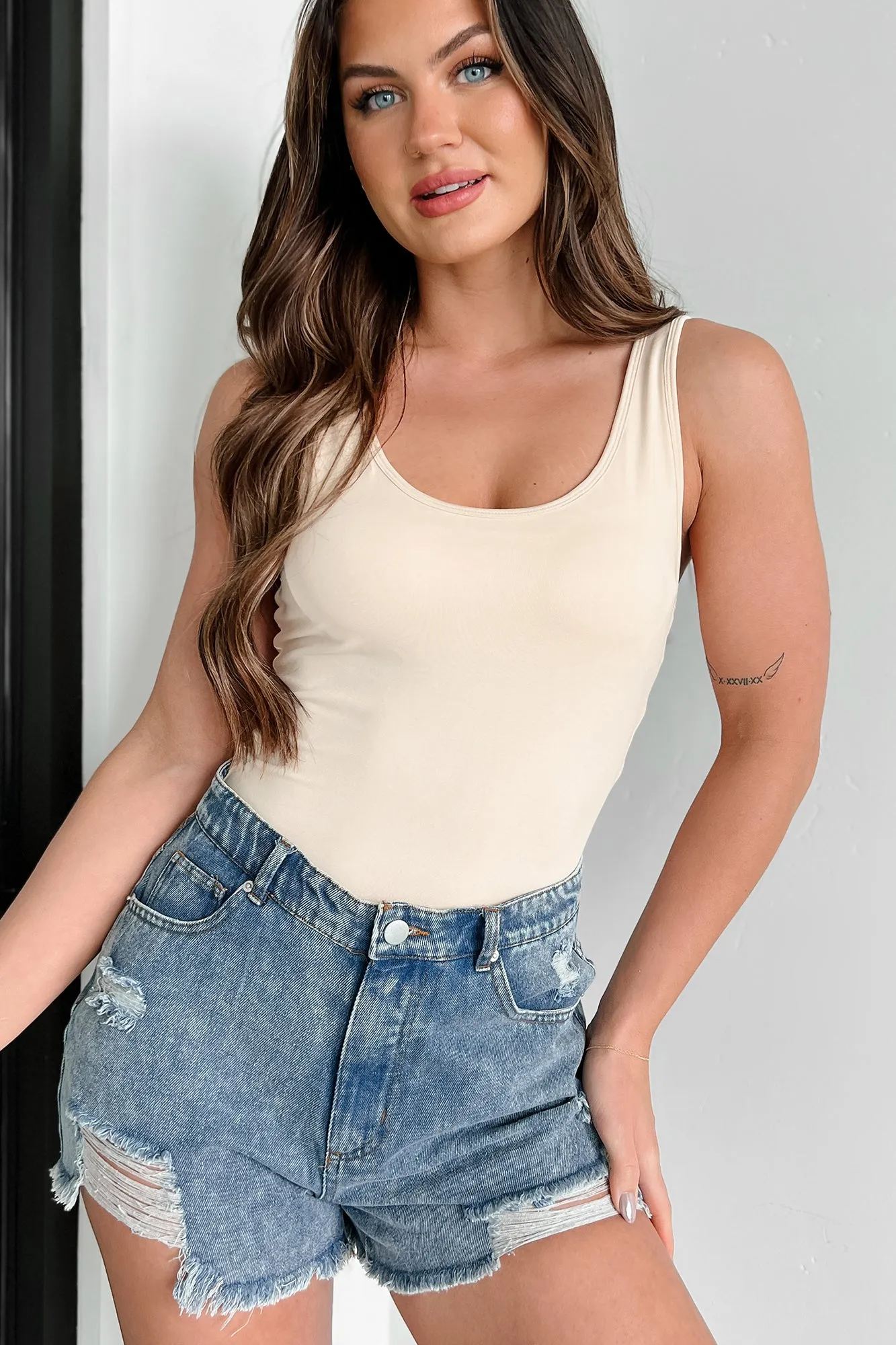 NonIrritatingTags AdjustableClosure Everyday Basic Tank Bramisuit (Beige)