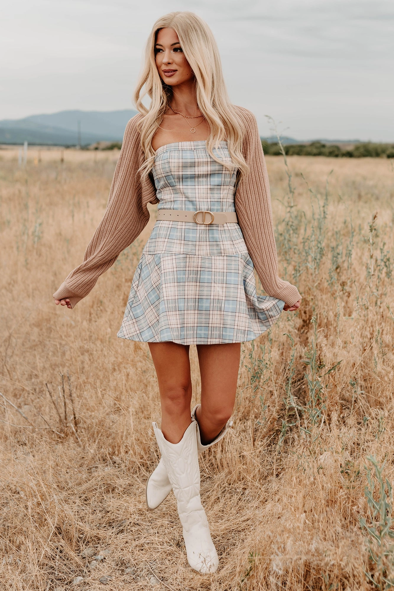 Hold Me Here Strapless Plaid Mini Dress (Light Blue) Flexible Style