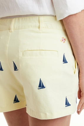 cycling attire Eco friendly materials Sailing Short Stretch Twill Neon Yellow with Sailboat