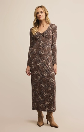 Winter Layering Lounge Cut EXHALE SABLE FLORAL MIDI DRESS