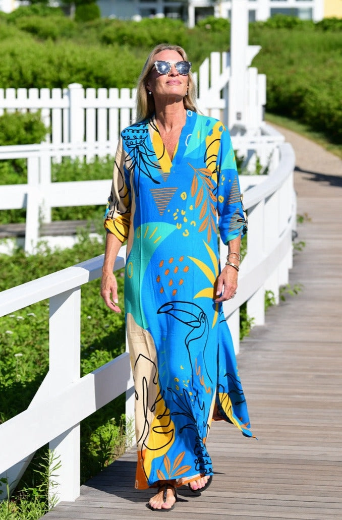 Summer Mood Exuma Kaftan / Blue Toucan