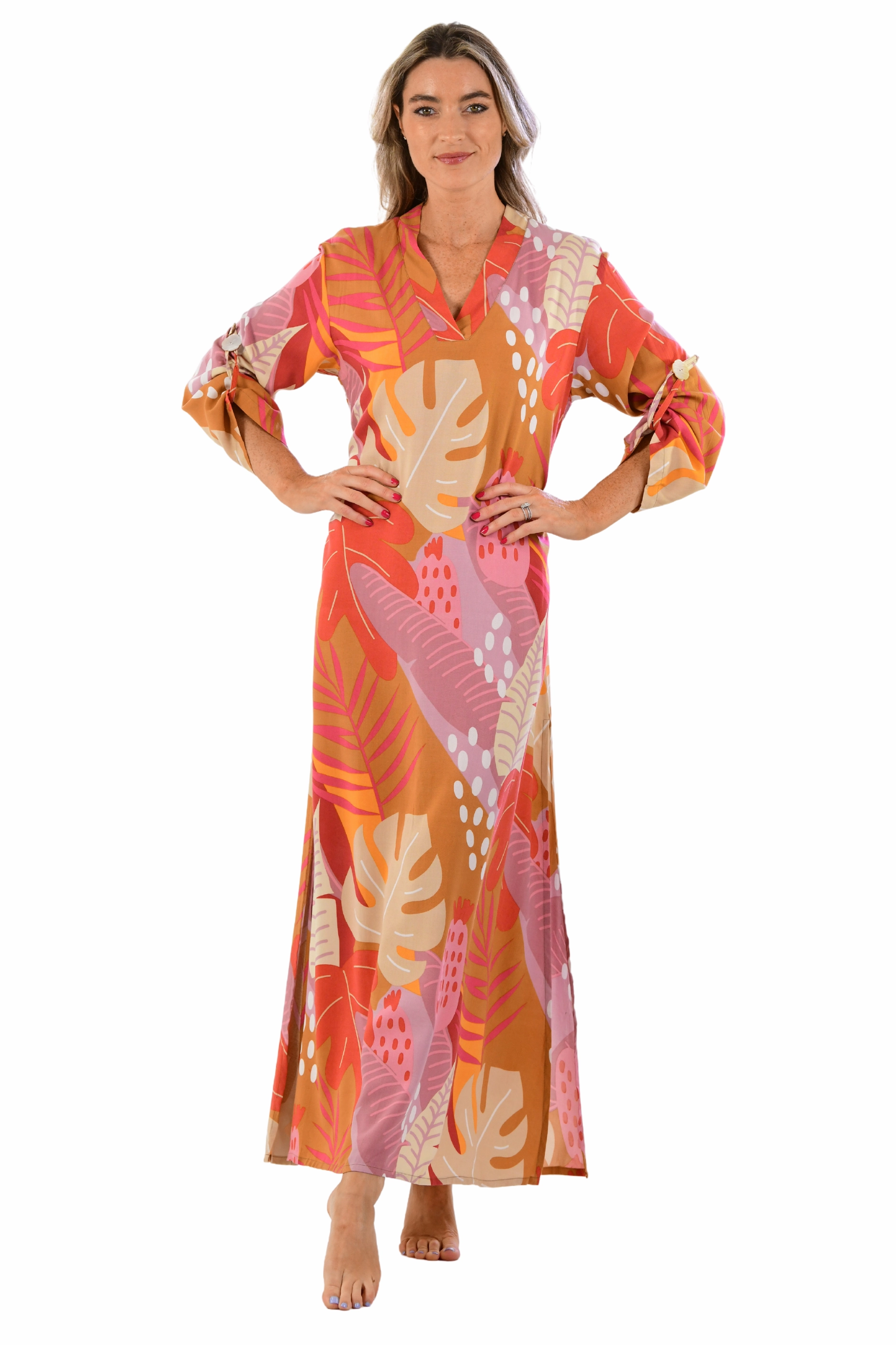 Exuma Kaftan / Citrus Tropical Event Mood Flattering Waist Fit