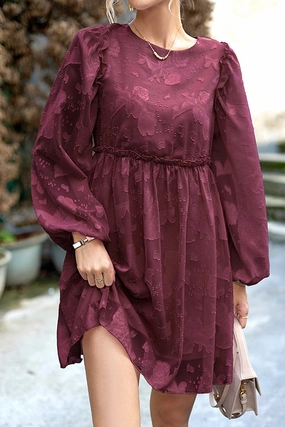 WOMEN LOOSE FIT LACE LONG SLEEVE CHIFFON DRESS Sophisticated Layers