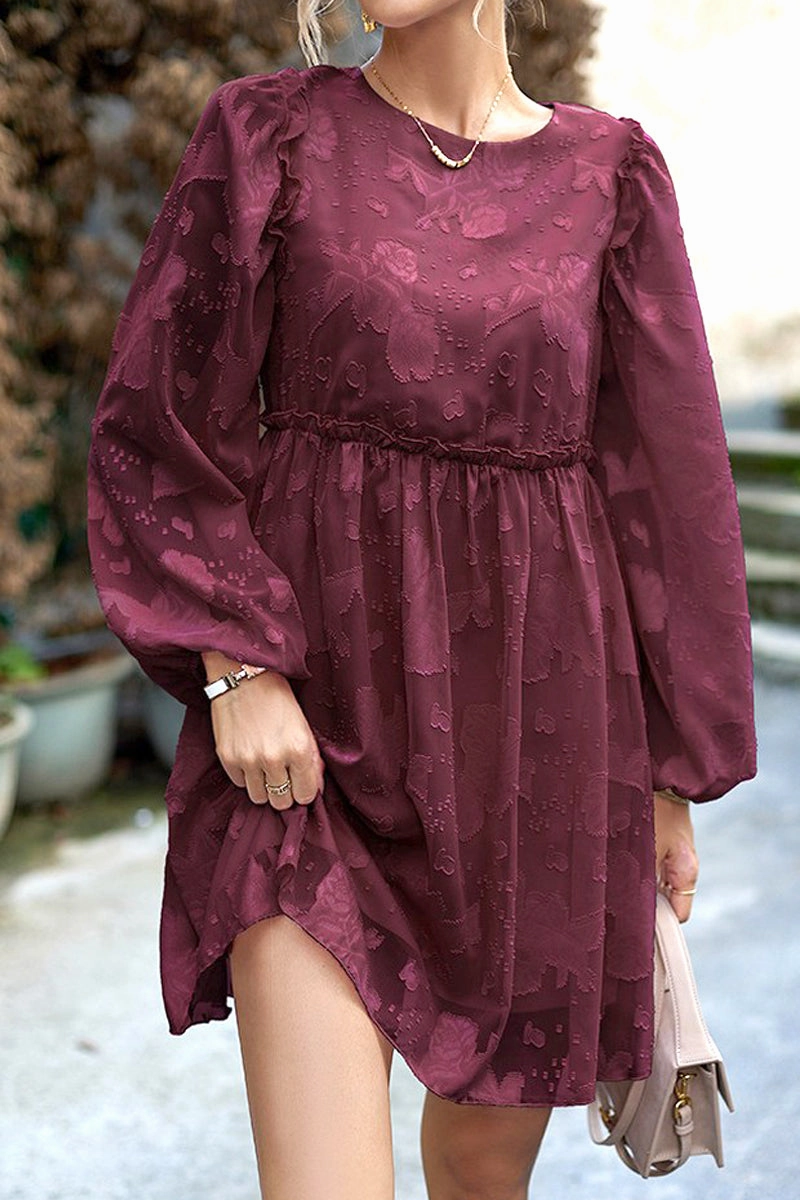 WOMEN LOOSE FIT LACE LONG SLEEVE CHIFFON DRESS Sophisticated Layers