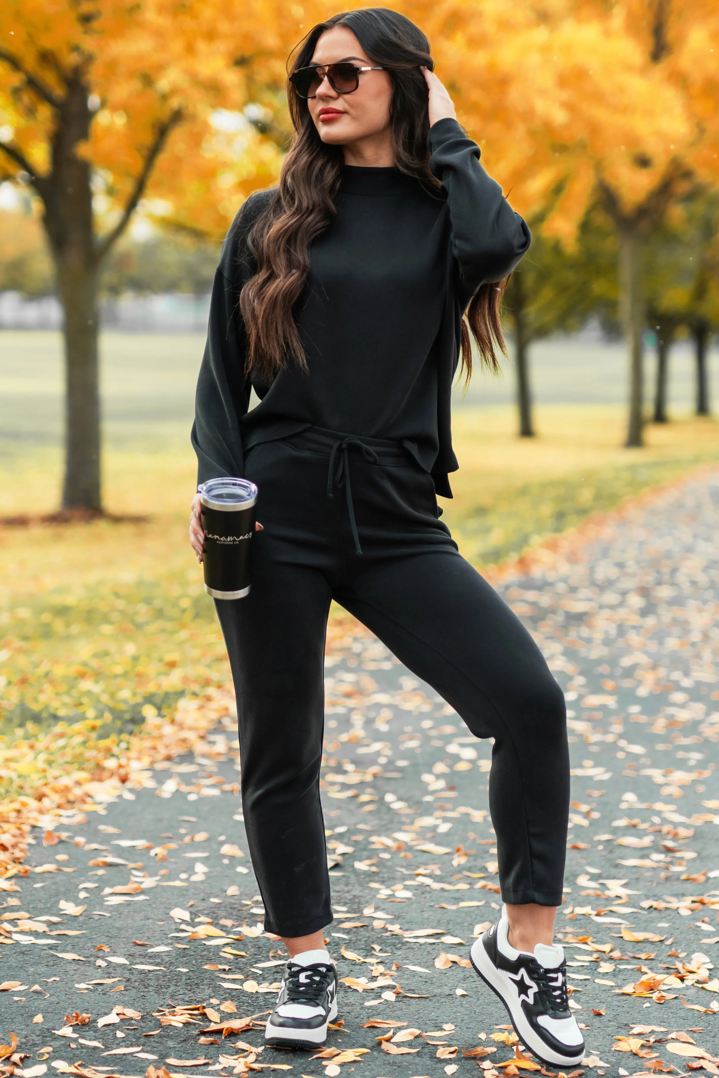 Skyler Buttery Soft Wasabi Mint Mock Neck Top (Black) Airflow Mesh Panel Versatile Layering Piece