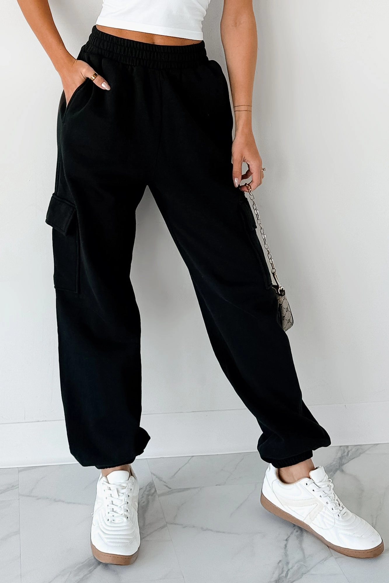 Practicing Patience Fleece Cargo Joggers (Black) Exercise clothing MoistureControlLiners