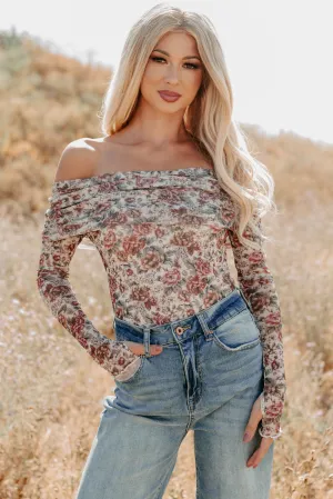 Thermoregulating Fabric Snag Resistant Surface Daisy Fresh Off The Shoulder Floral Bodysuit (Cream)