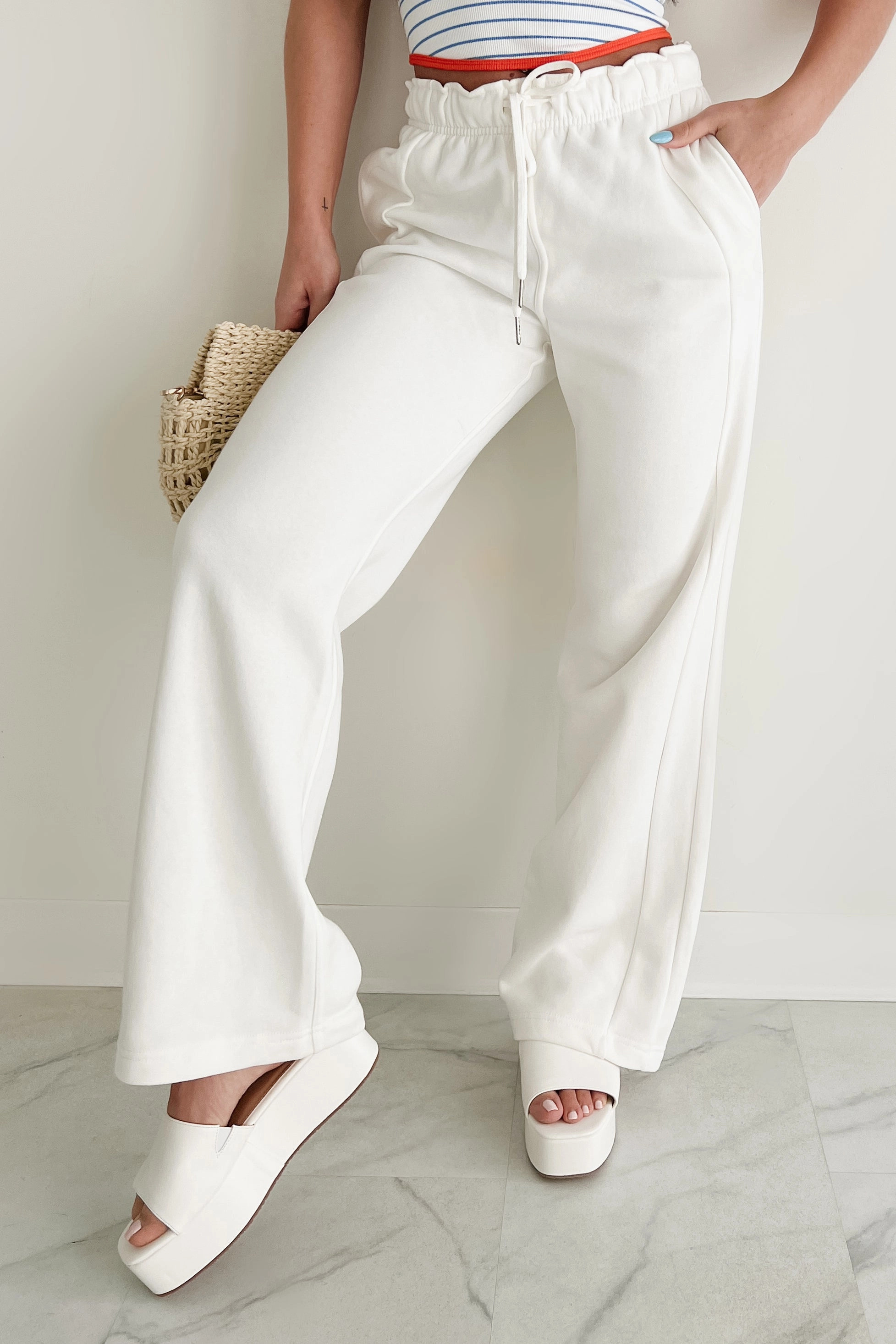 Fading From Memory Drawstring Tie Sweatpants (Off White) Low Profile Fasteners Soft Touch Material