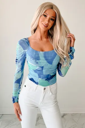 Faint Freshness Abstract Mesh Long Sleeve Bodysuit (Blue) Relaxed Design Adaptive Temperature Control