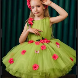 Fairy-Tale Dream Dress Spring Garden-Themed Girl's Dress Elegant Floral Puffed Princess Dress