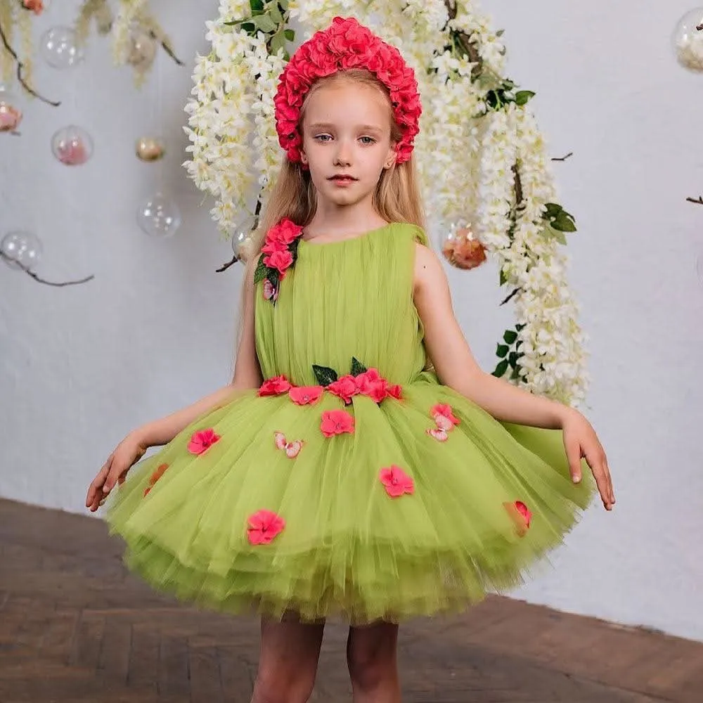 Fairy-Tale Dream Dress Spring Garden-Themed Girl's Dress Elegant Floral Puffed Princess Dress