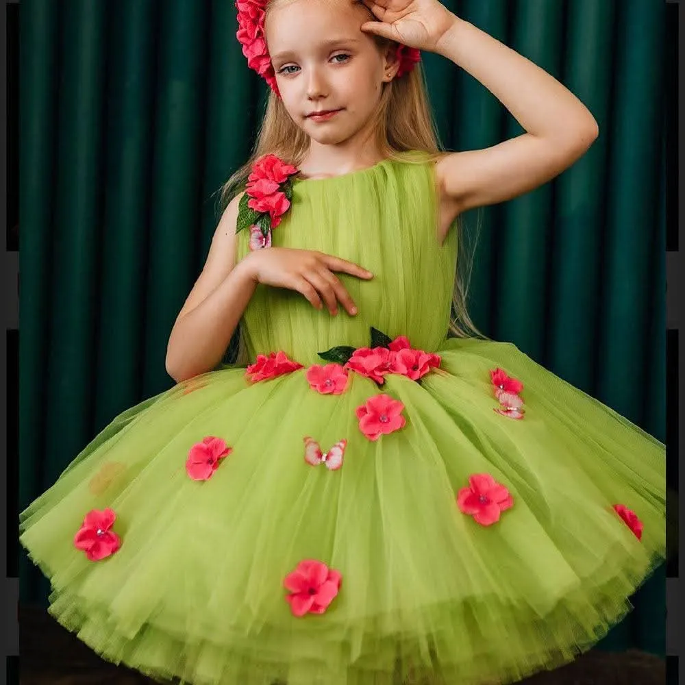 Fairy-Tale Dream Dress Spring Garden-Themed Girl's Dress Elegant Floral Puffed Princess Dress