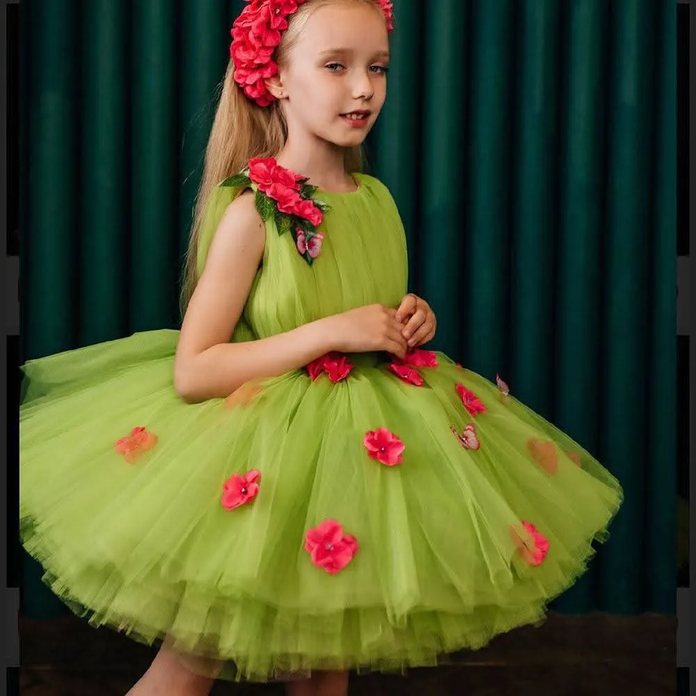 Fairy-Tale Dream Dress Spring Garden-Themed Girl's Dress Elegant Floral Puffed Princess Dress