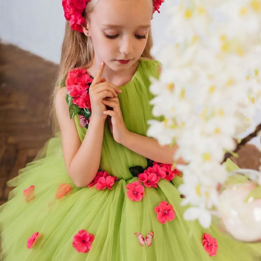 Fairy-Tale Dream Dress Spring Garden-Themed Girl's Dress Elegant Floral Puffed Princess Dress