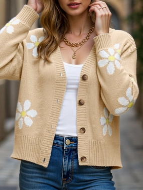 EthicallySourced Fall Floral Button Varsity Sweater Jacket