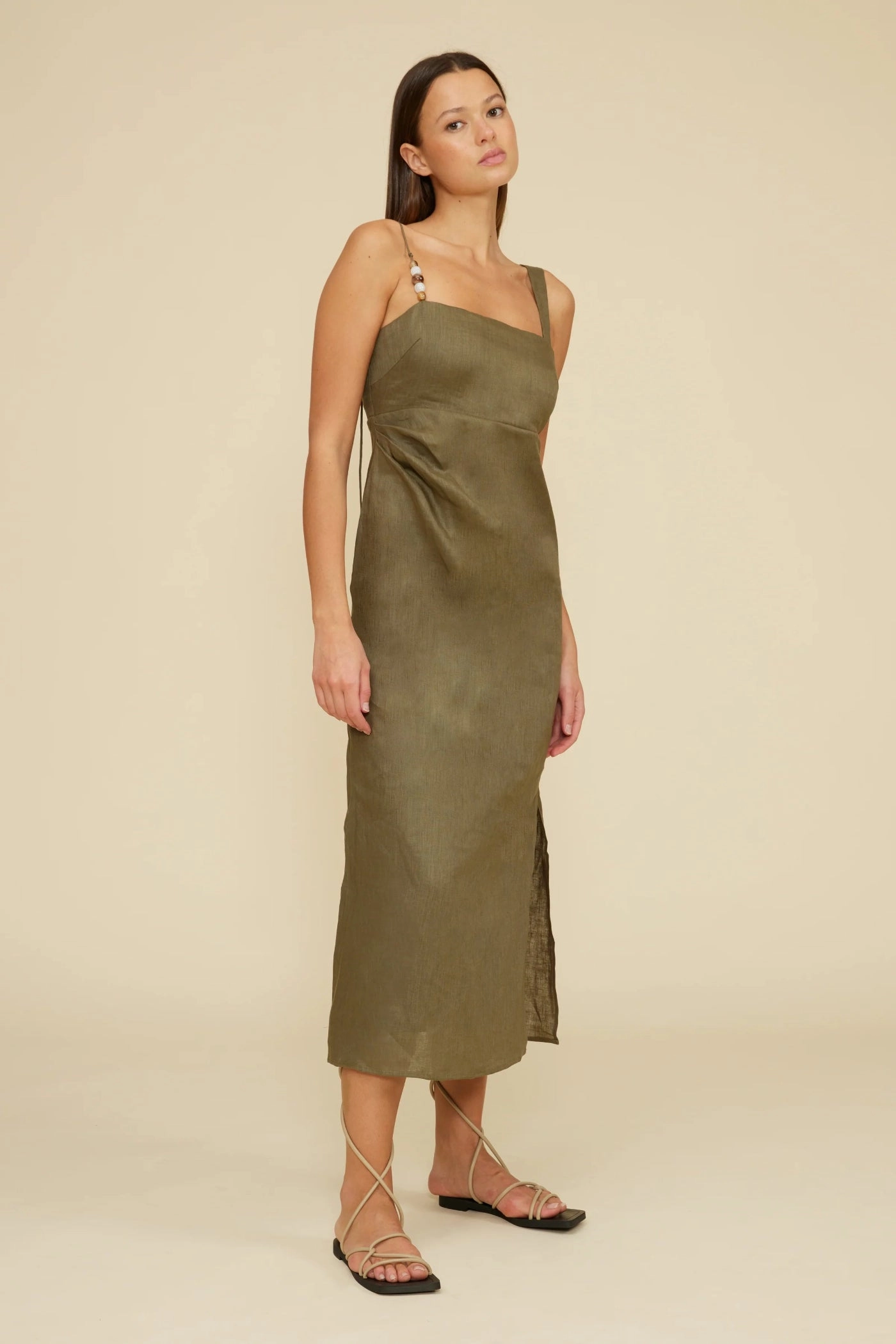 Off-Shoulder Resort Ready FALLON LINEN MIDI DRESS
